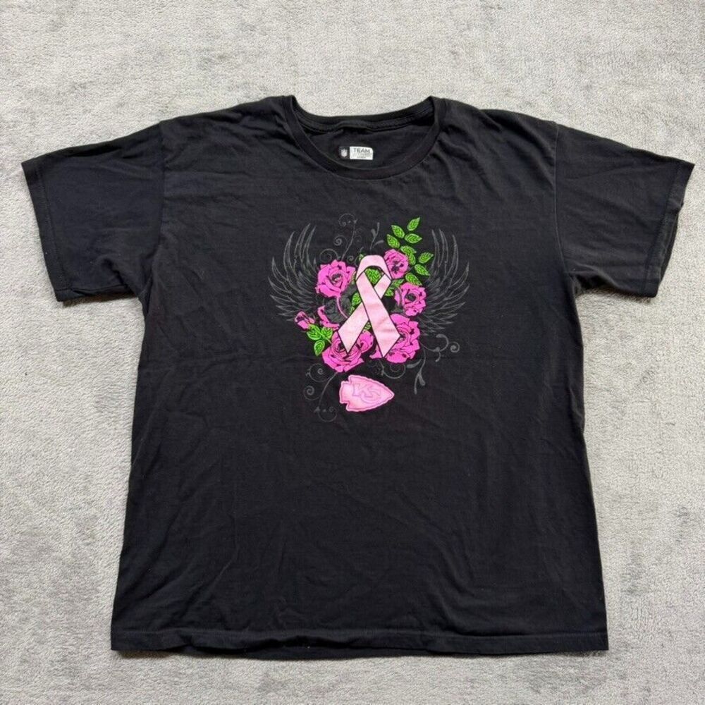 NFL Kansas City Chiefs T Shirt Mens XL Black Pink Ribbon Breast Cancer Awareness